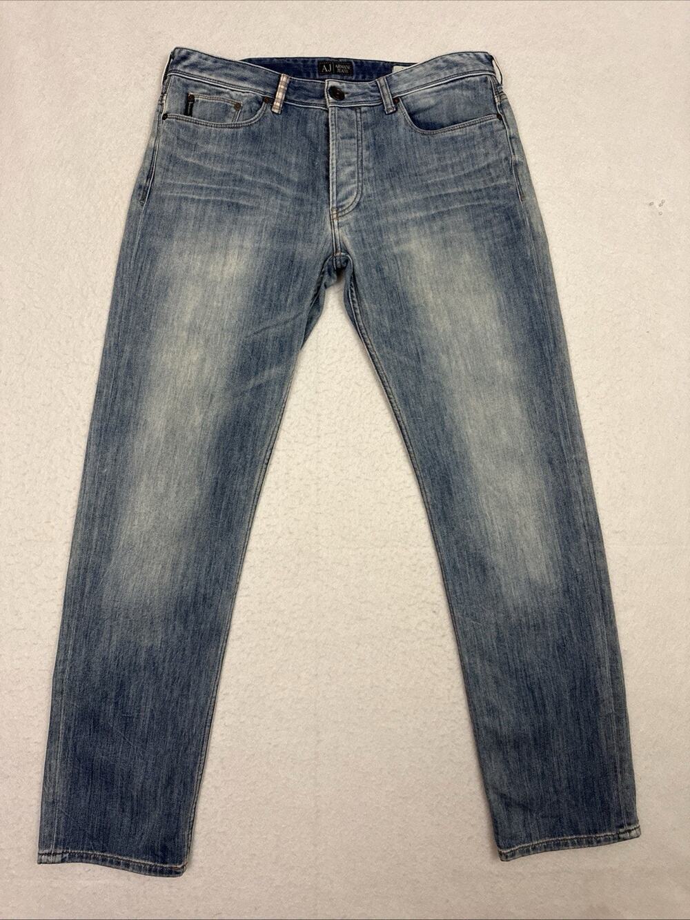 Armani Jeans J04 Men’s 36x32 Blue Slim Fit Stretch Faded Denim Jeans